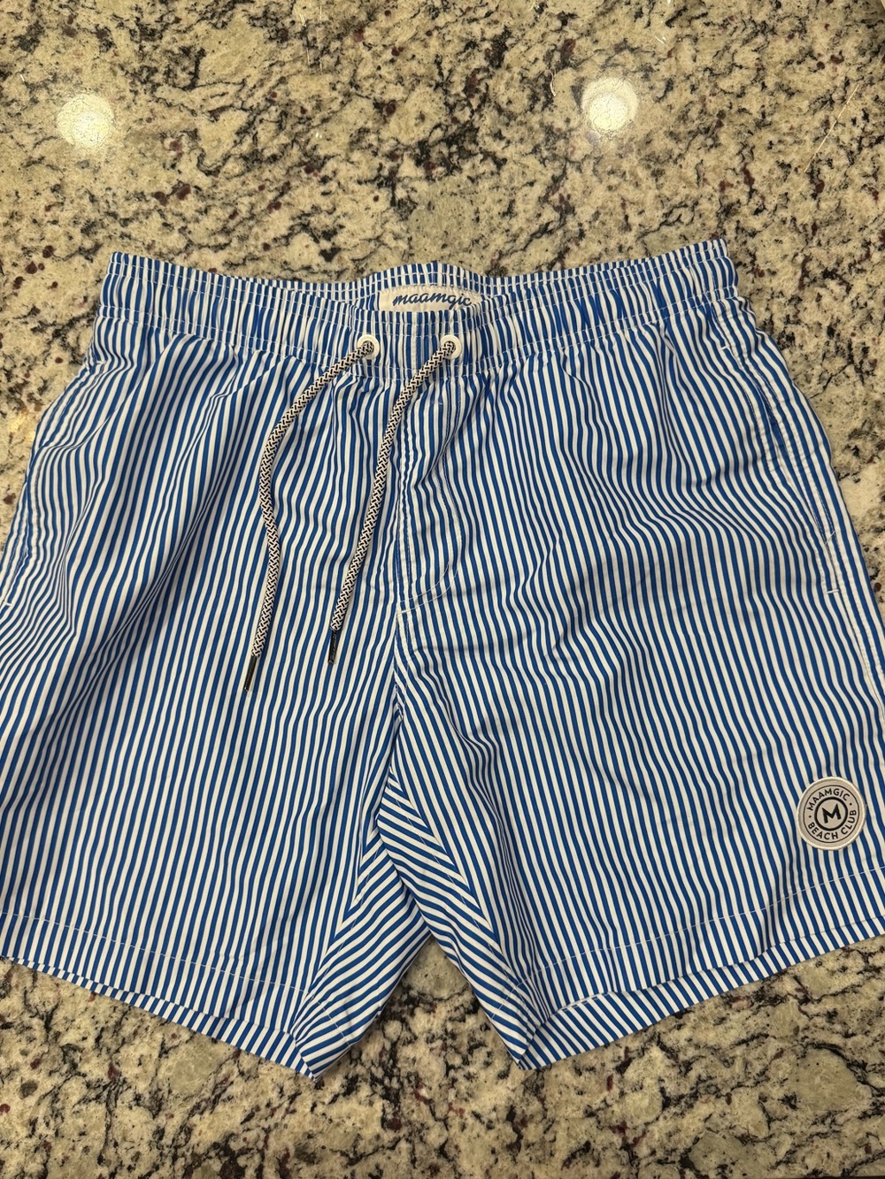 Striped Men’s Swim Trunks in Blue & White - Classic Beach Short
